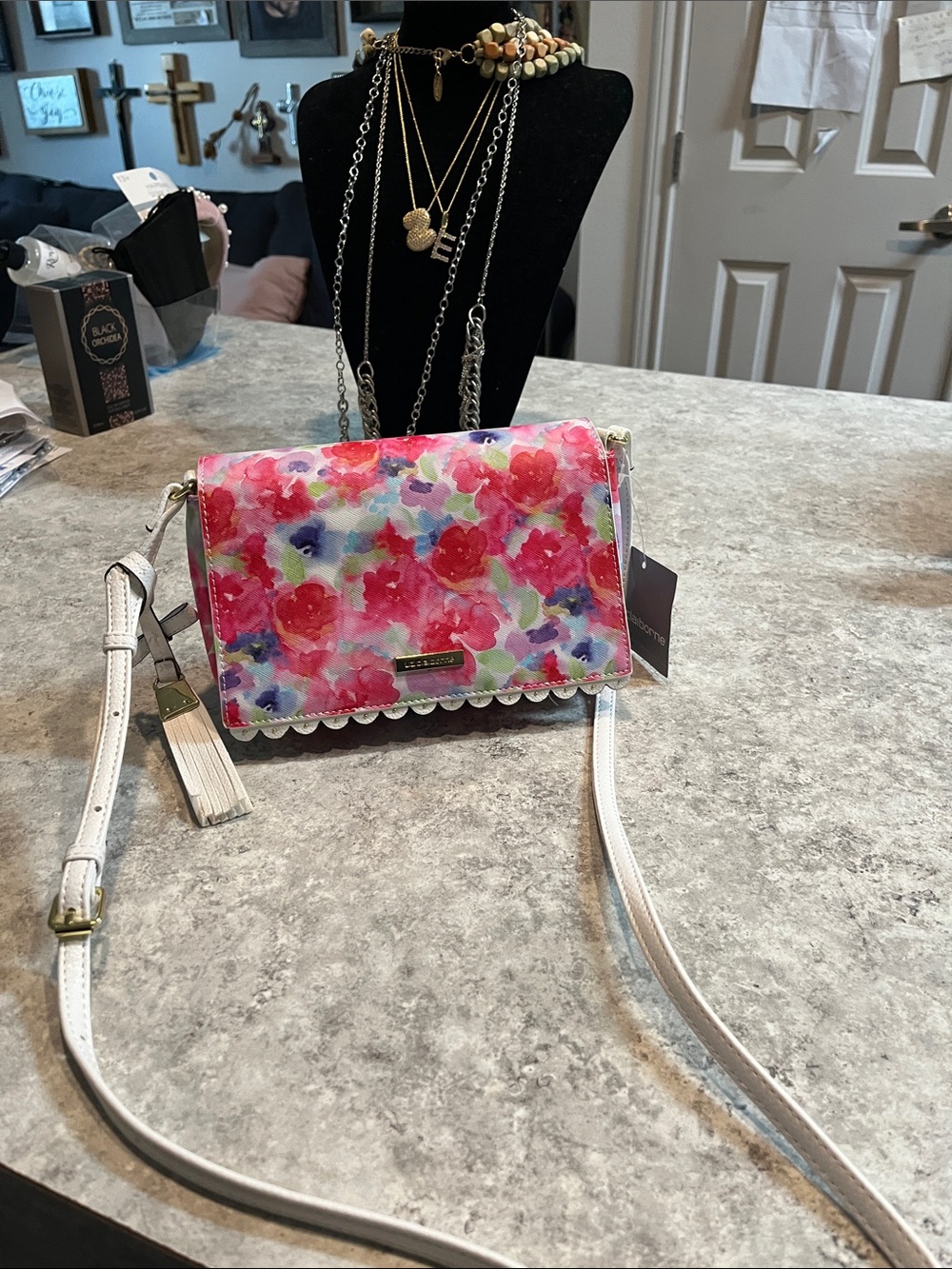 Floral Crossbody Bag with White Strap